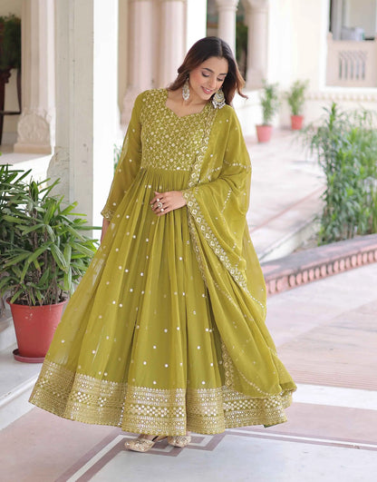 Luxor Gold Sequins Embroidery Work Gown