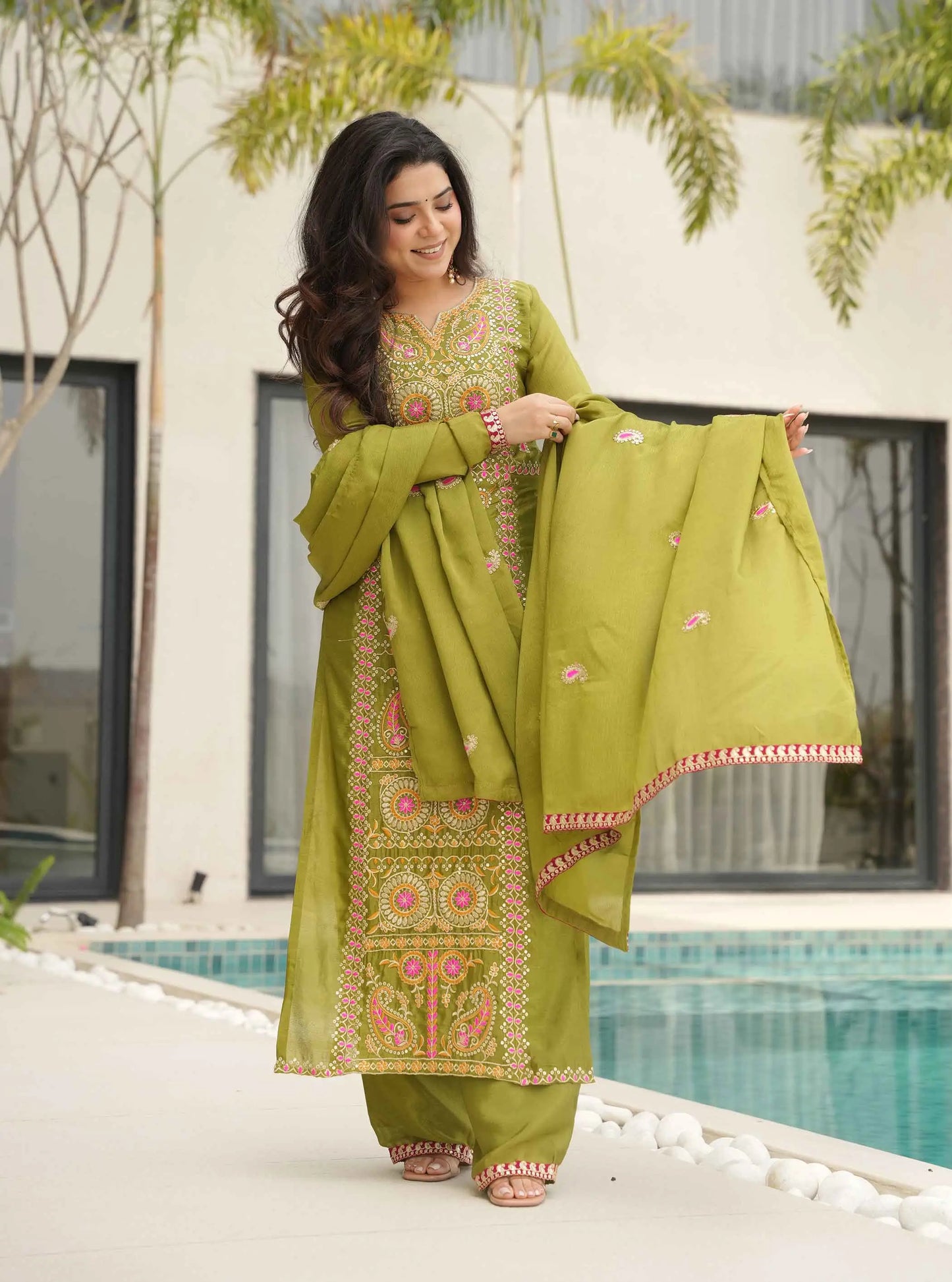 Parrot Embroidery Work Salwar Suit