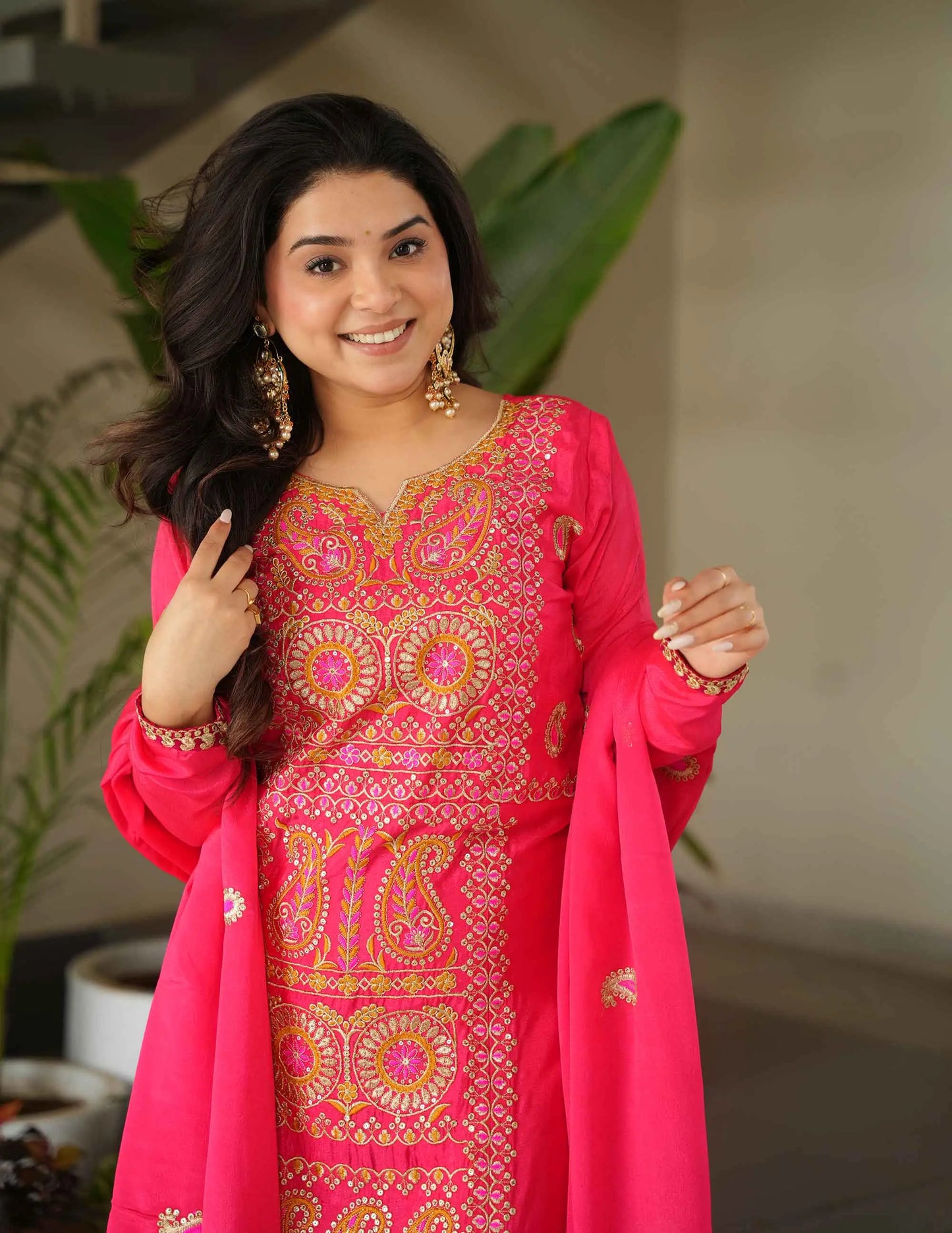 Red Pink Embroidery Work Salwar Suit