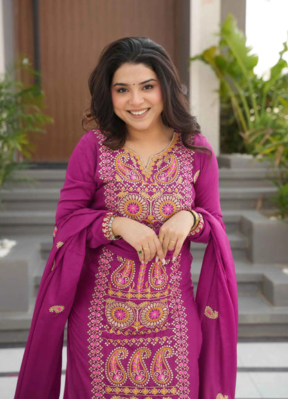 Magenta Embroidery Work Salwar Suit
