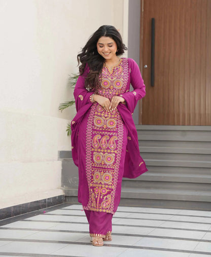 Magenta Embroidery Work Salwar Suit