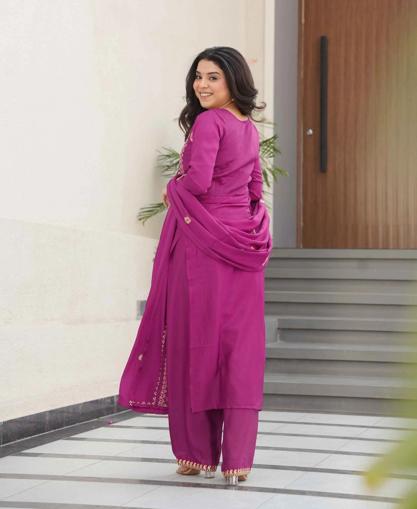 Magenta Embroidery Work Salwar Suit