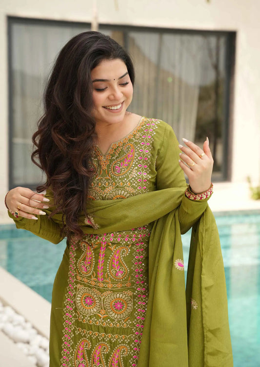 Parrot Embroidery Work Salwar Suit