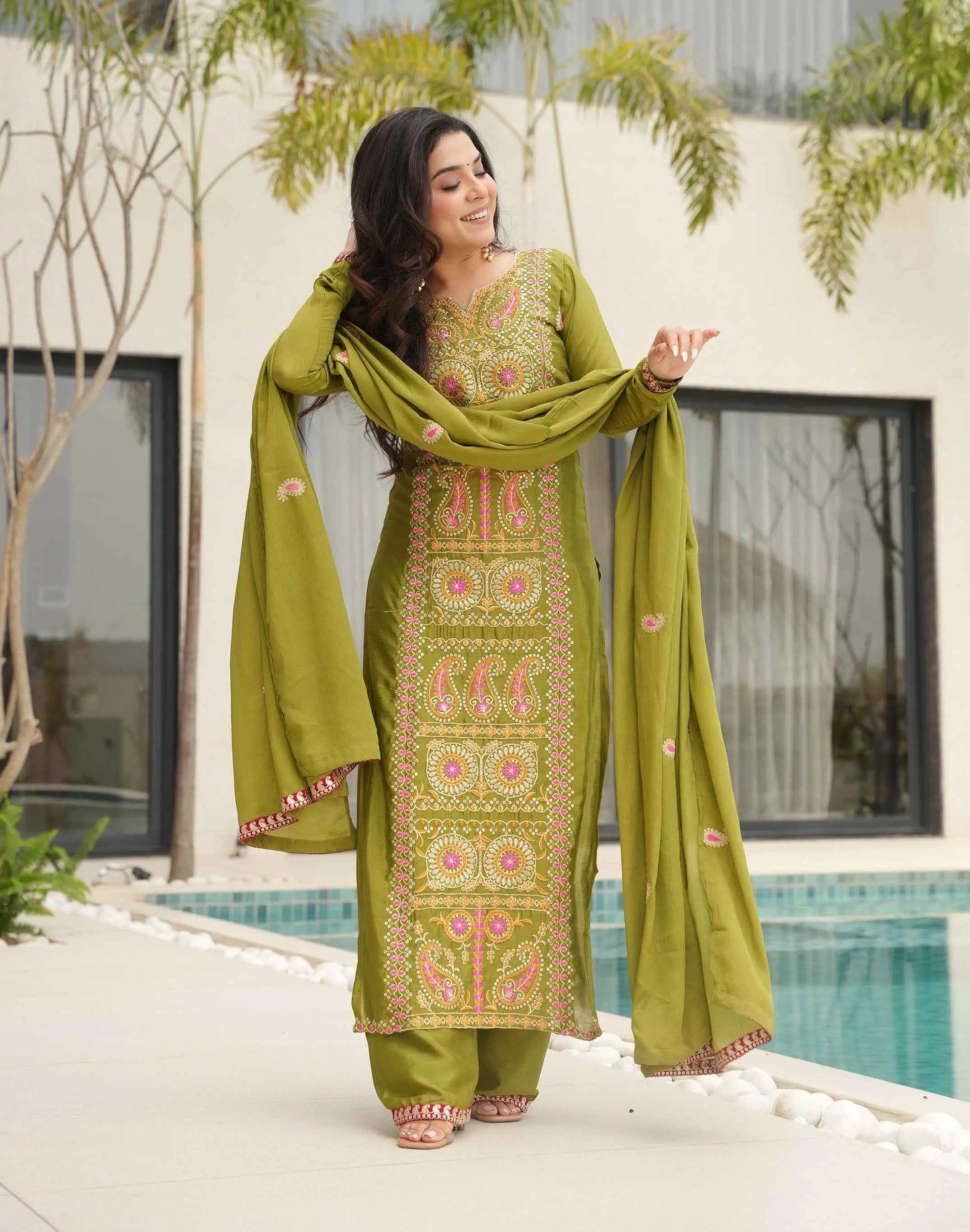 Parrot Embroidery Work Salwar Suit