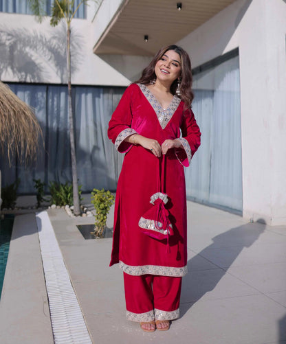 Rani Pink Mirror Embroidery Suit With Batwa