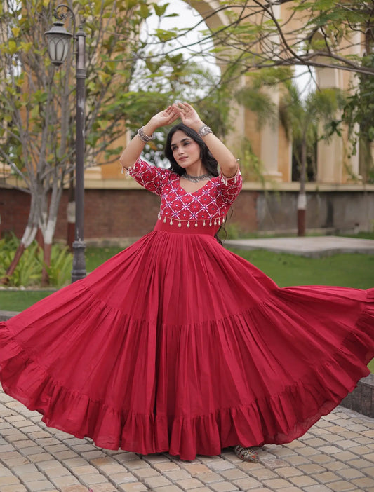Maroon Embroidery Work Navratri Gown