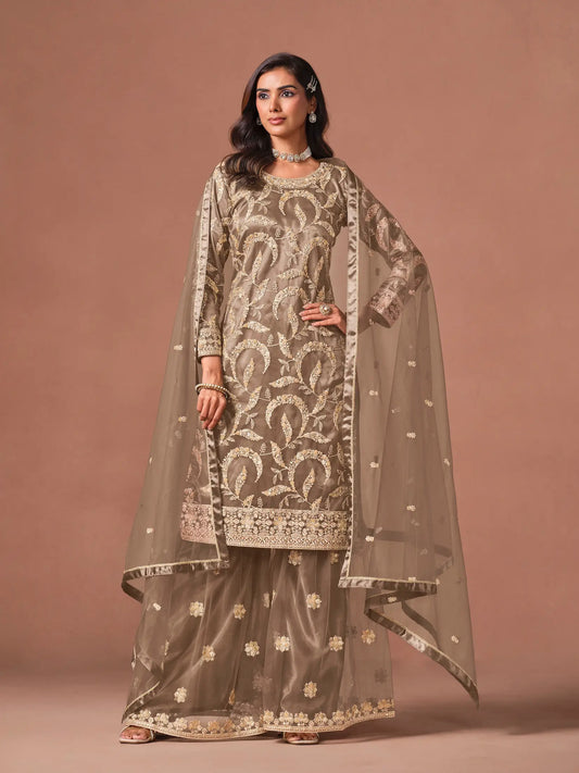 Mocha Brown Embroidered Salwar Suit