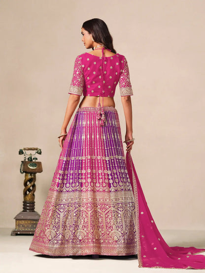 Pink-Purple Embroidered Lehenga Choli