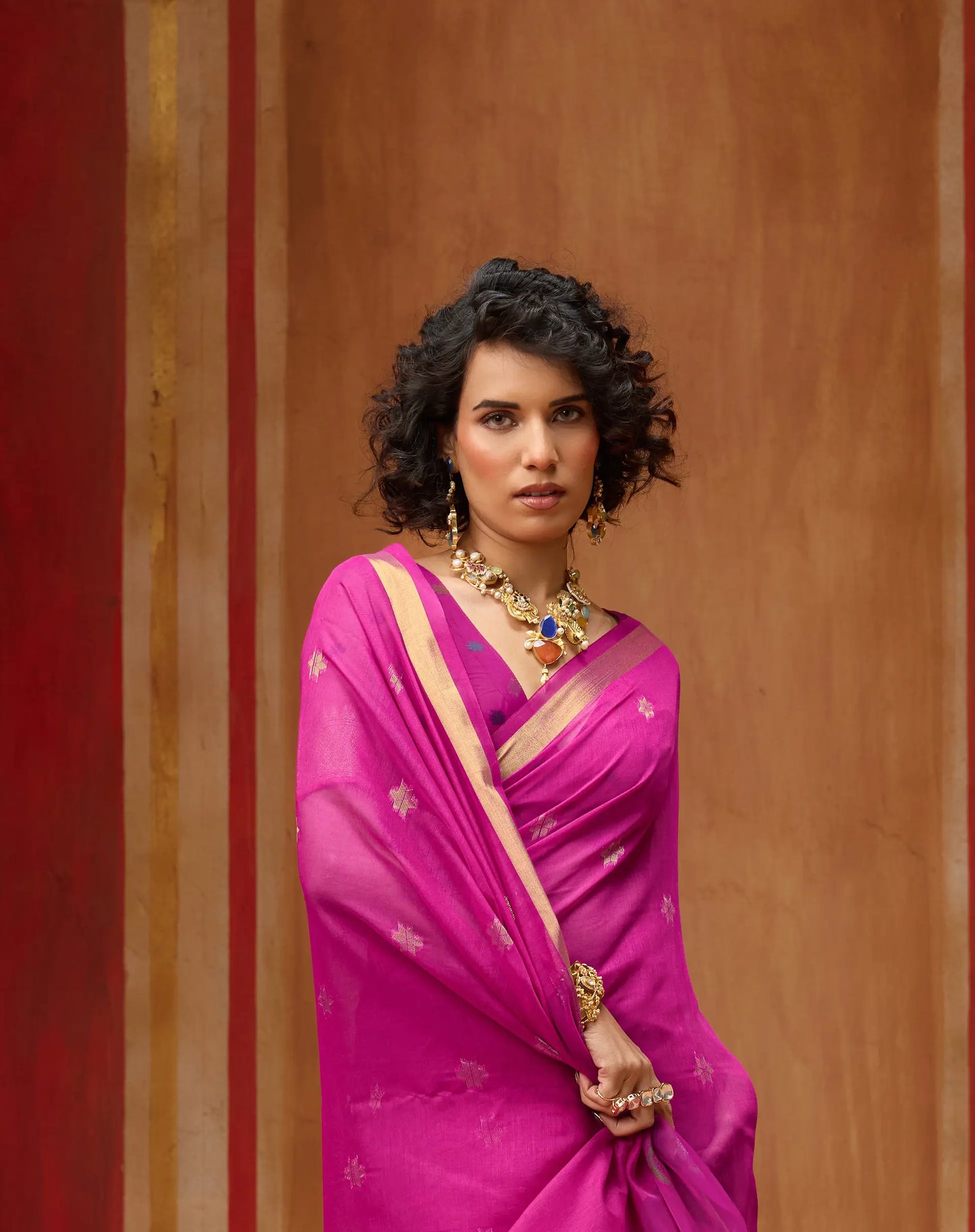 Burnt Pink Cotton Handloom Weaving Saree