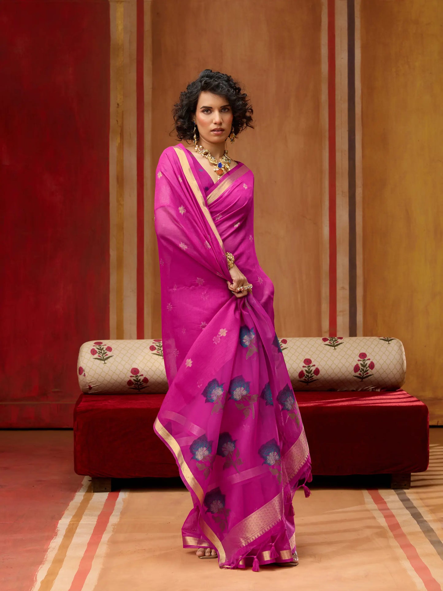 Burnt Pink Cotton Handloom Weaving Saree