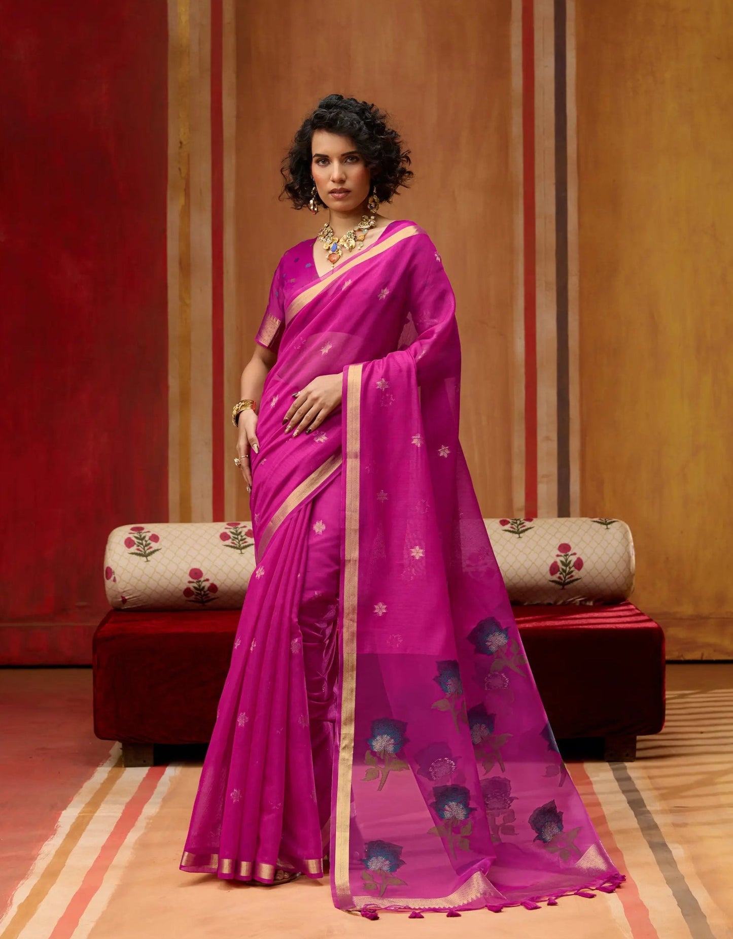 Burnt Pink Cotton Handloom Weaving Saree