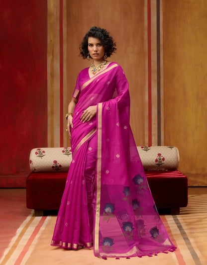 Burnt Pink Cotton Handloom Weaving Saree