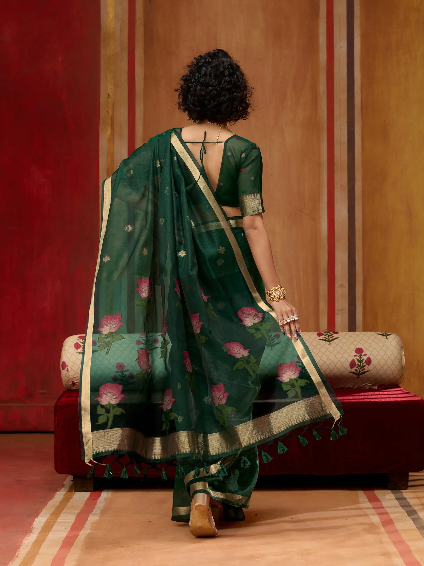 Deep Green Cotton Handloom Weaving Saree