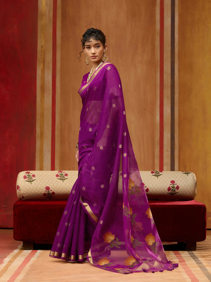 Warm Purple Cotton Handloom Weaving Saree