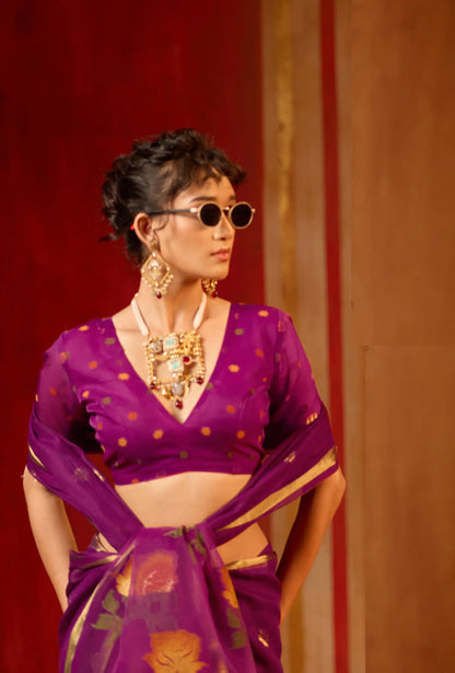 Warm Purple Cotton Handloom Weaving Saree