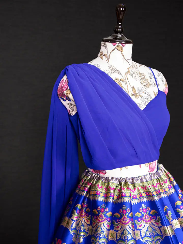 Royal Blue Banarasi Silk Crop top Lehenga Choli