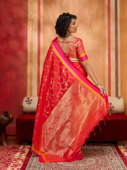 Bright Red Soft Silk Zari Weaving Saree