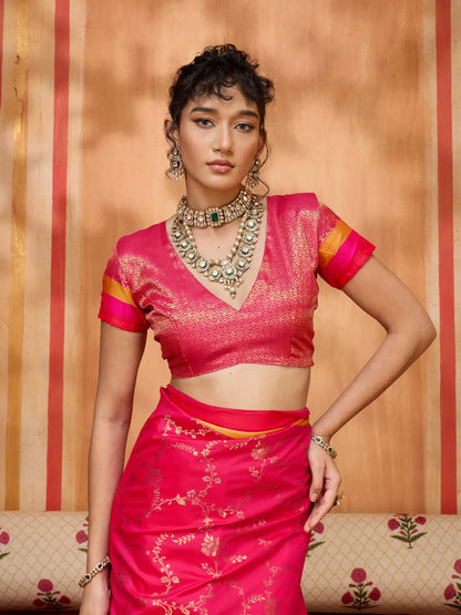 Hot Pink Soft Silk Zari Weaving Saree