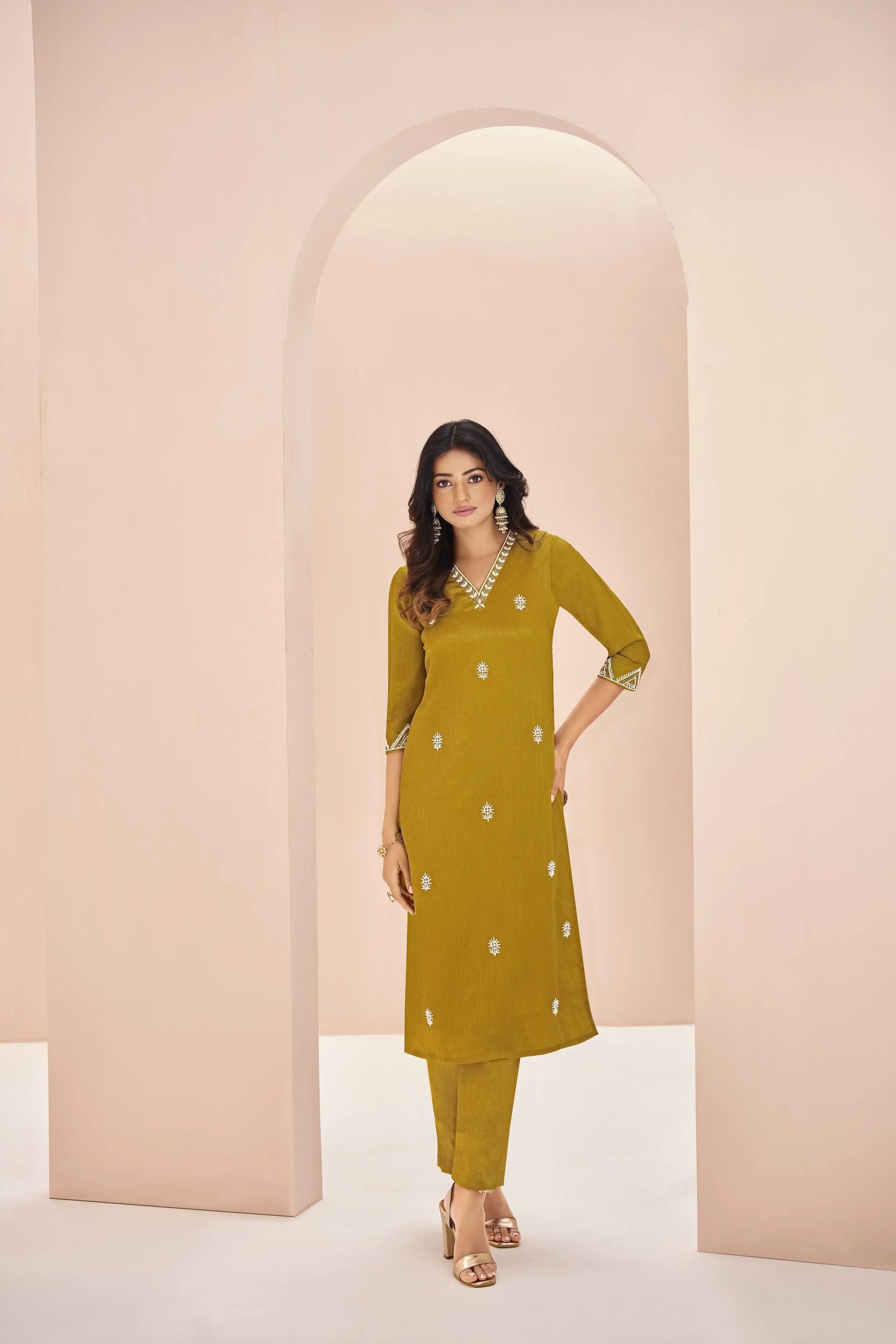 Mustard Yellow Chinon Handwork Salwar Suit