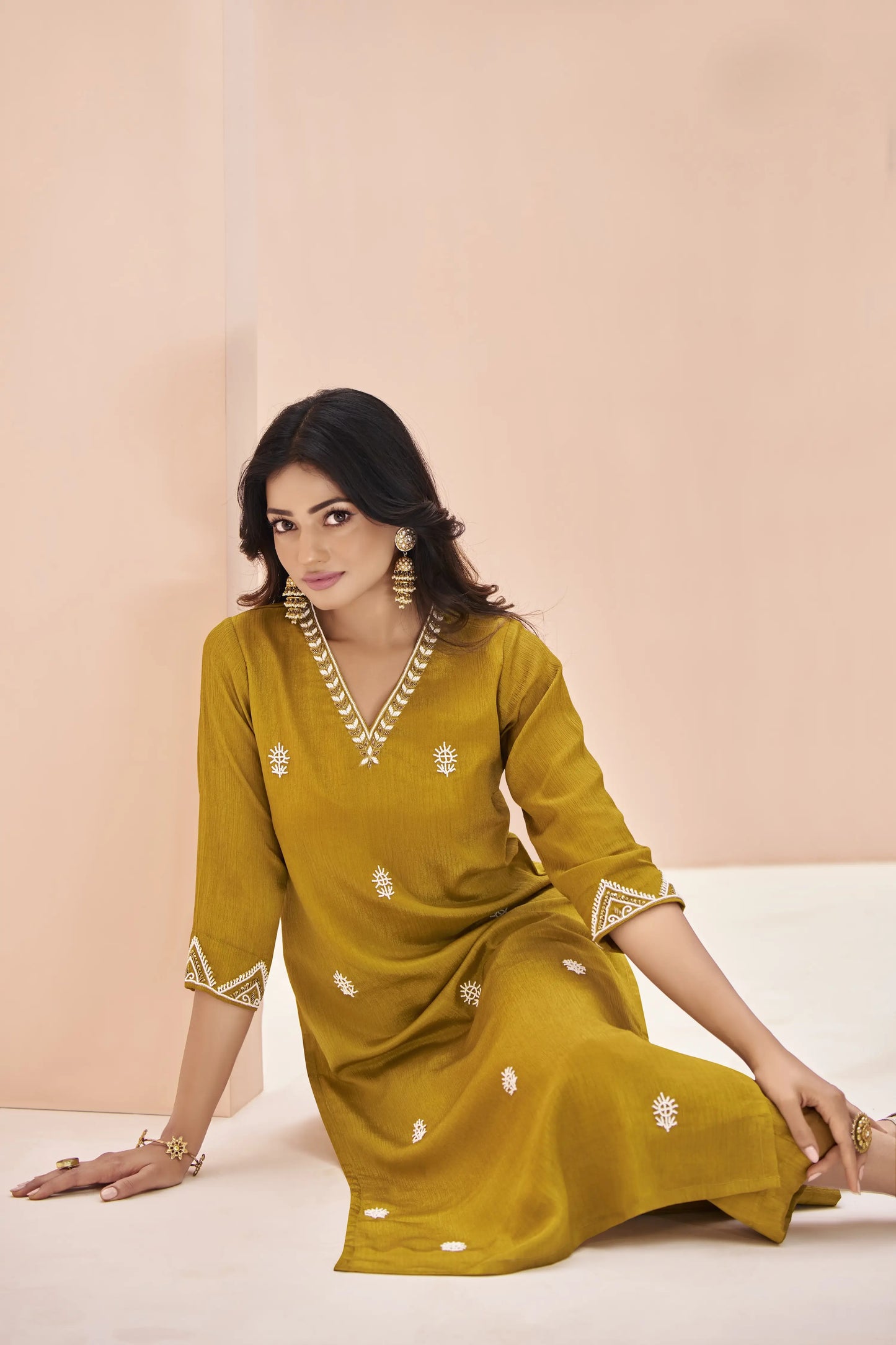 Mustard Yellow Chinon Handwork Salwar Suit