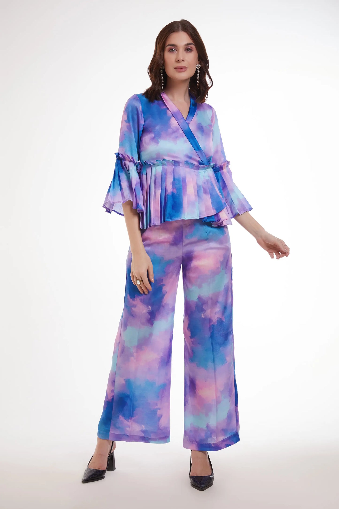 Purple Printed Satin Co-ord Set