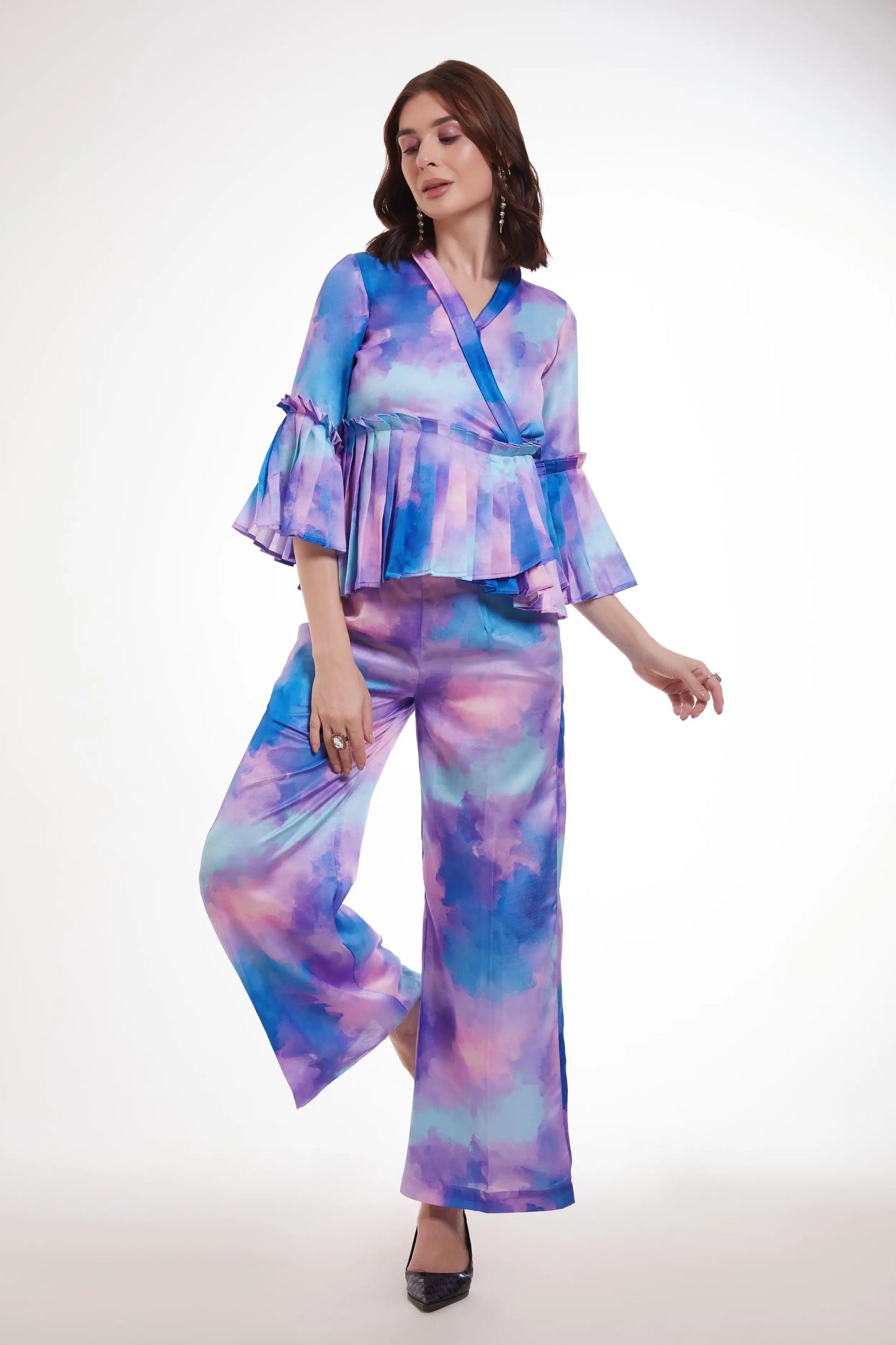 Purple Printed Satin Co-ord Set