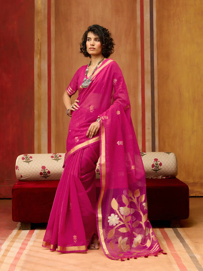 Burnt Pink Silk Zari Weaving Saree