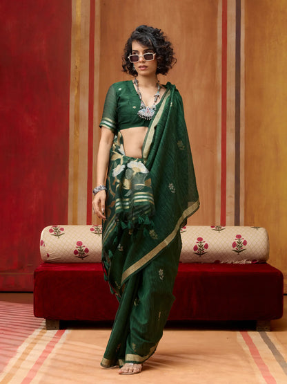Zucchini Green Silk Zari Weaving Saree