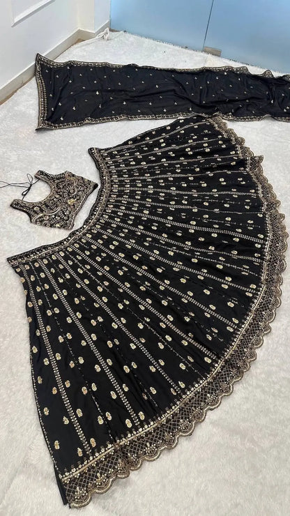 Ebony Black Crepe Embroidery Lehenga Choli
