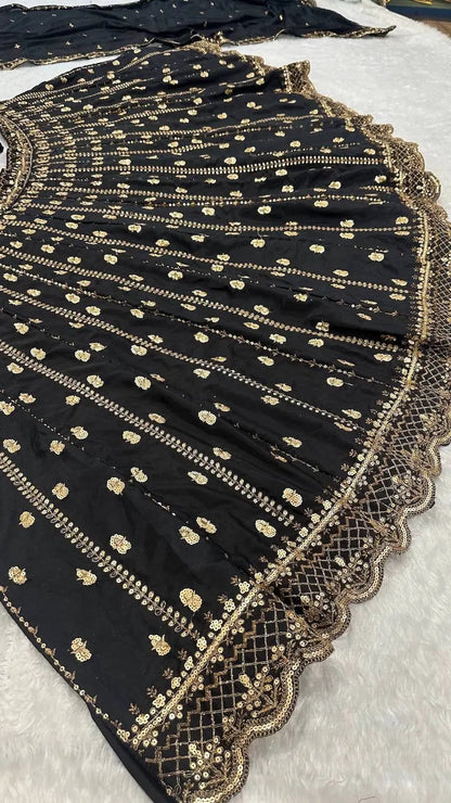Ebony Black Crepe Embroidery Lehenga Choli