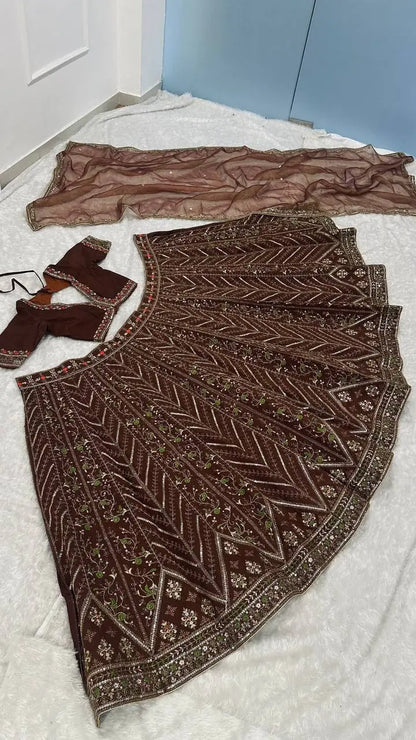 Cocoa Brown Embroidered Lehenga Choli