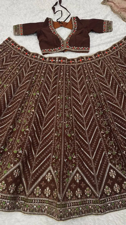 Cocoa Brown Embroidered Lehenga Choli