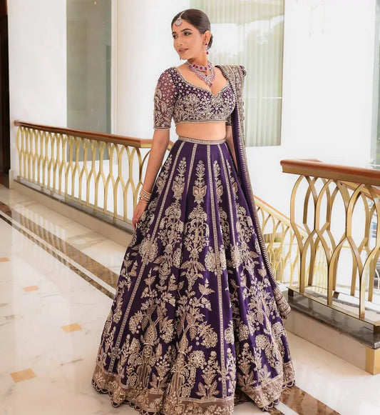 Dark Purple Embroidered Lehenga Choli