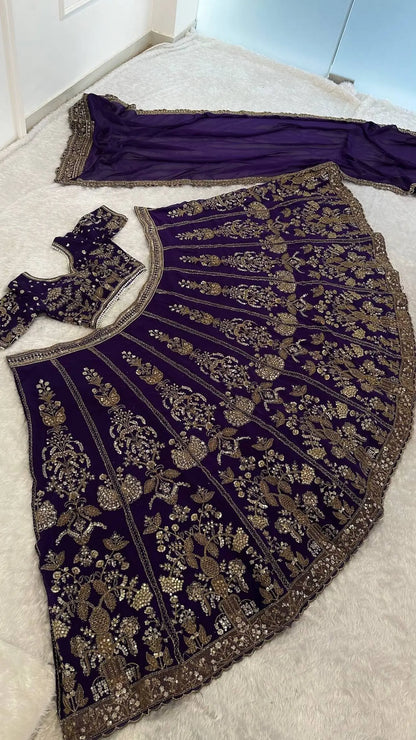 Dark Purple Embroidered Lehenga Choli