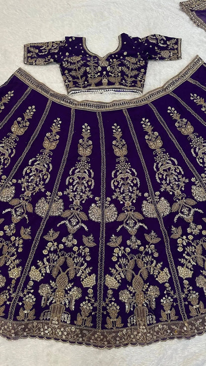 Dark Purple Embroidered Lehenga Choli