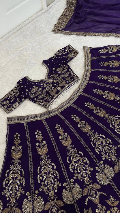 Dark Purple Embroidered Lehenga Choli