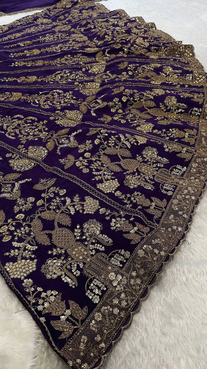 Dark Purple Embroidered Lehenga Choli