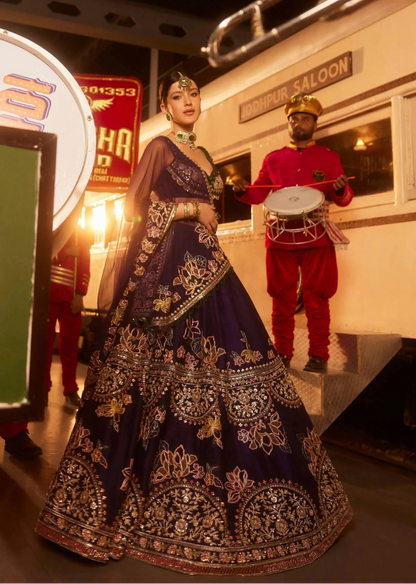 Deep Purple Embroidered Lehenga Choli