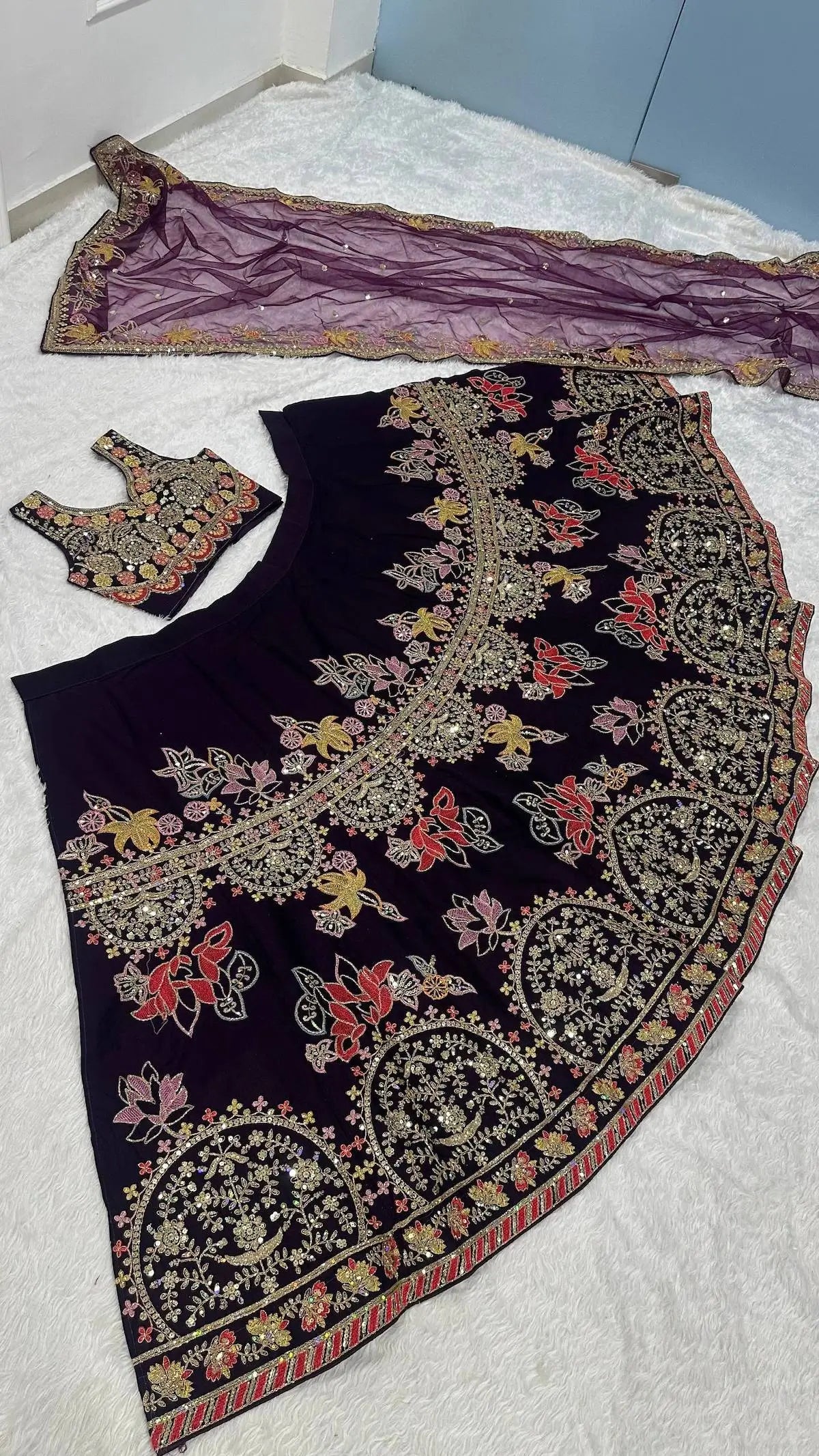 Deep Purple Embroidered Lehenga Choli