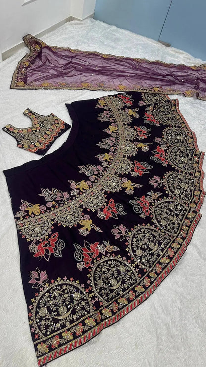 Deep Purple Embroidered Lehenga Choli