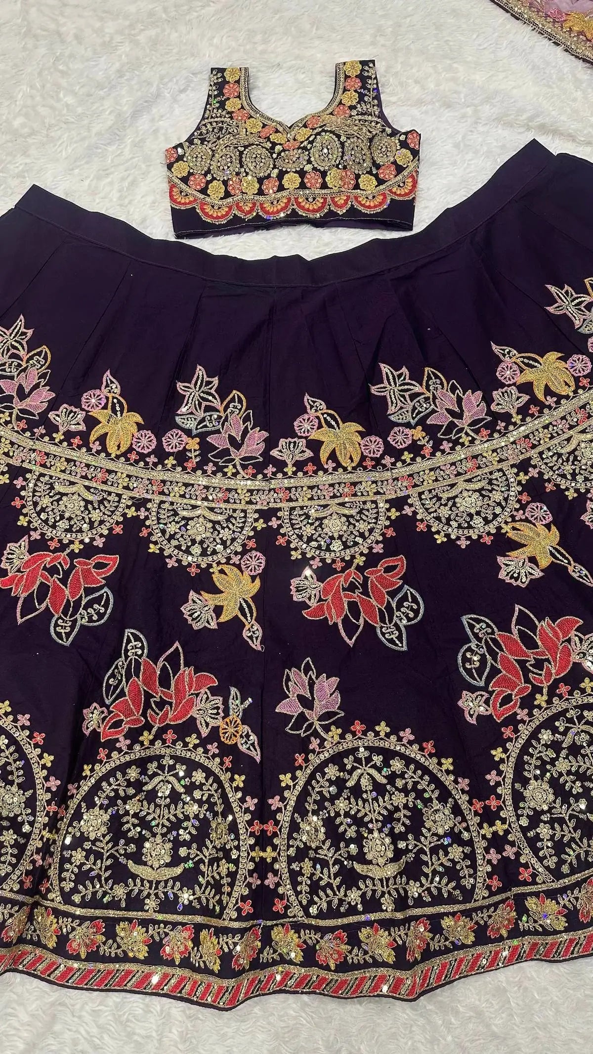 Deep Purple Embroidered Lehenga Choli