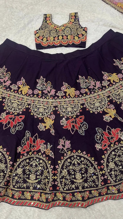 Deep Purple Embroidered Lehenga Choli