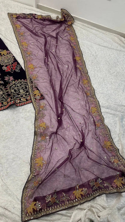 Deep Purple Embroidered Lehenga Choli
