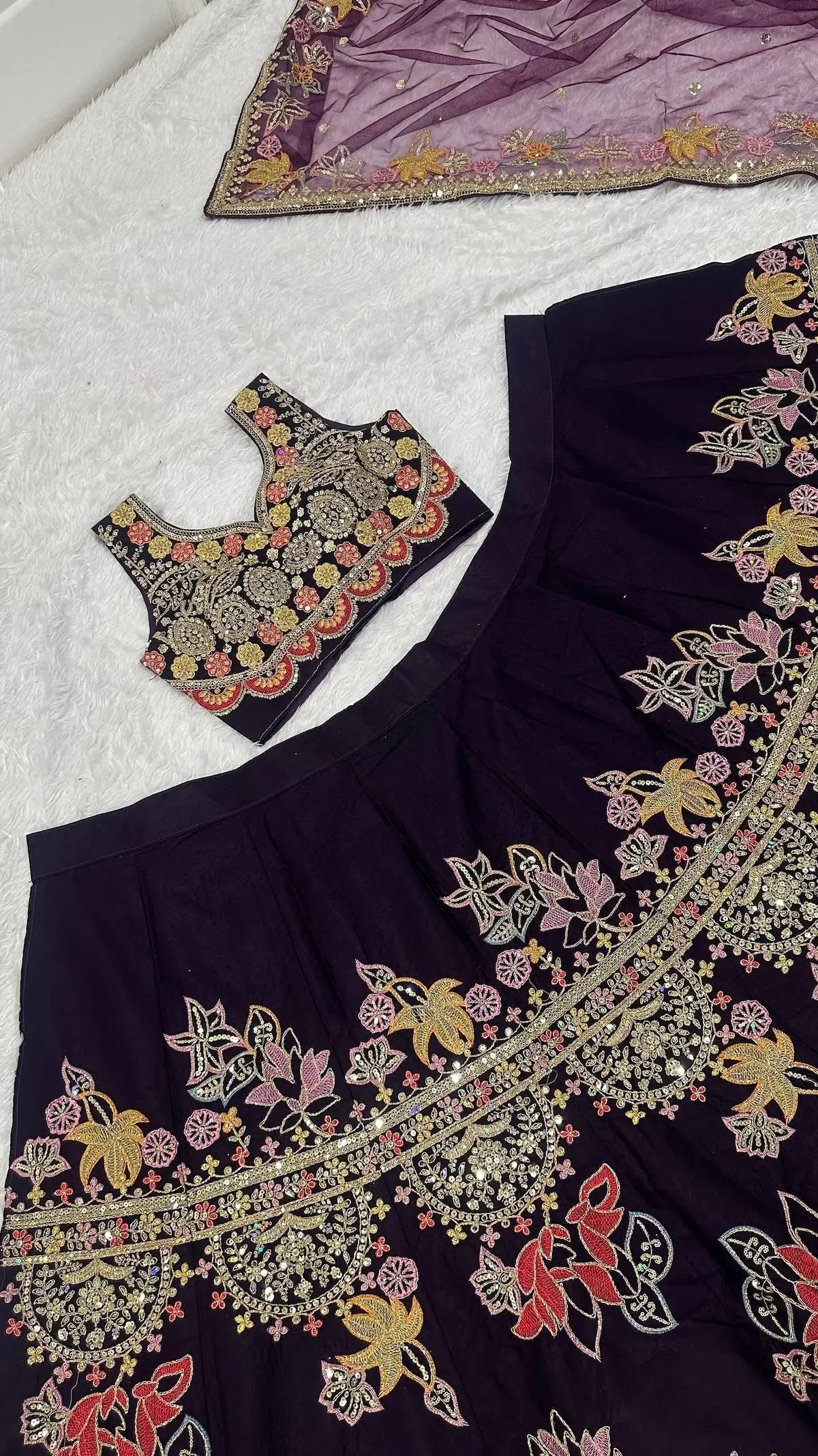 Deep Purple Embroidered Lehenga Choli