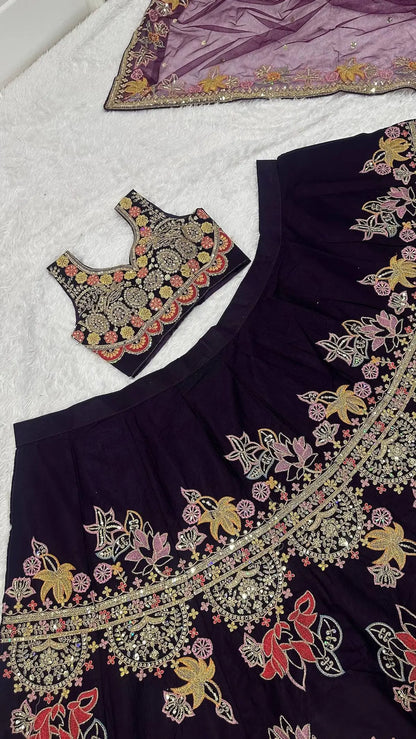 Deep Purple Embroidered Lehenga Choli
