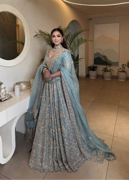 Cloudy Blue Embroidered Lehenga Choli