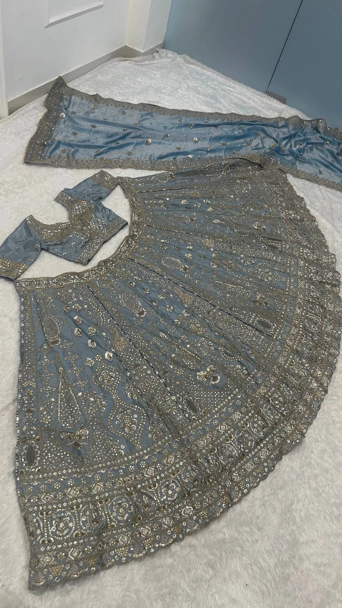 Cloudy Blue Embroidered Lehenga Choli