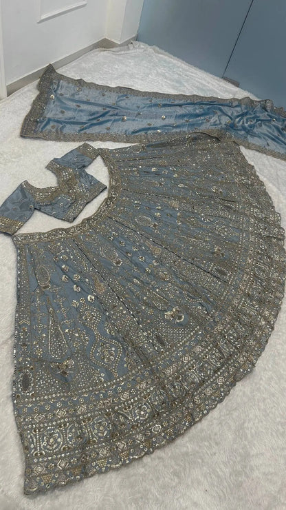 Cloudy Blue Embroidered Lehenga Choli