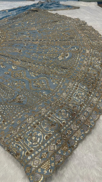 Cloudy Blue Embroidered Lehenga Choli