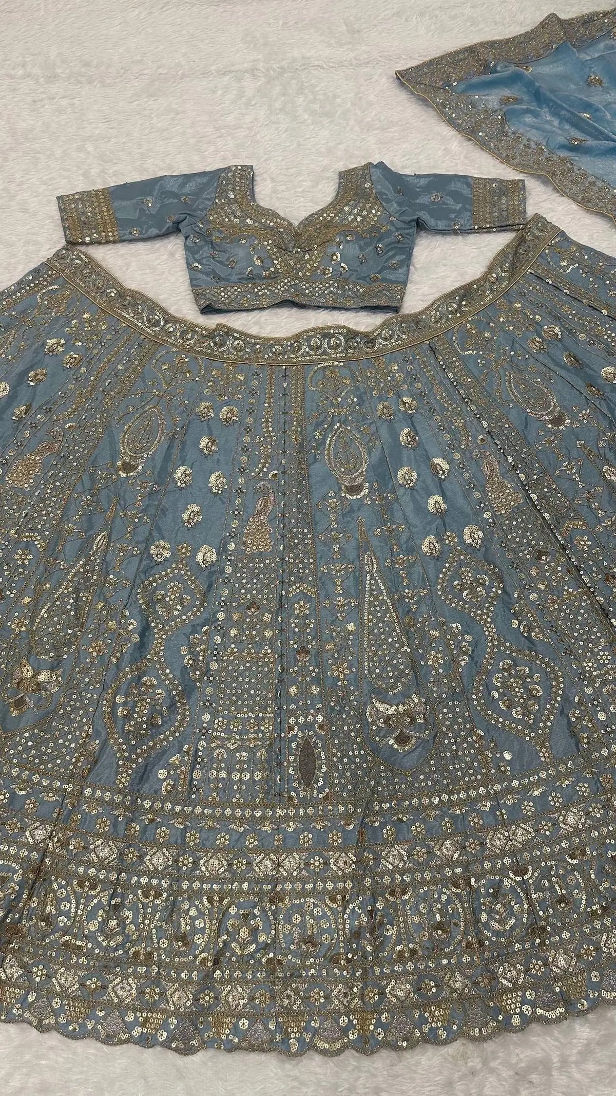 Cloudy Blue Embroidered Lehenga Choli